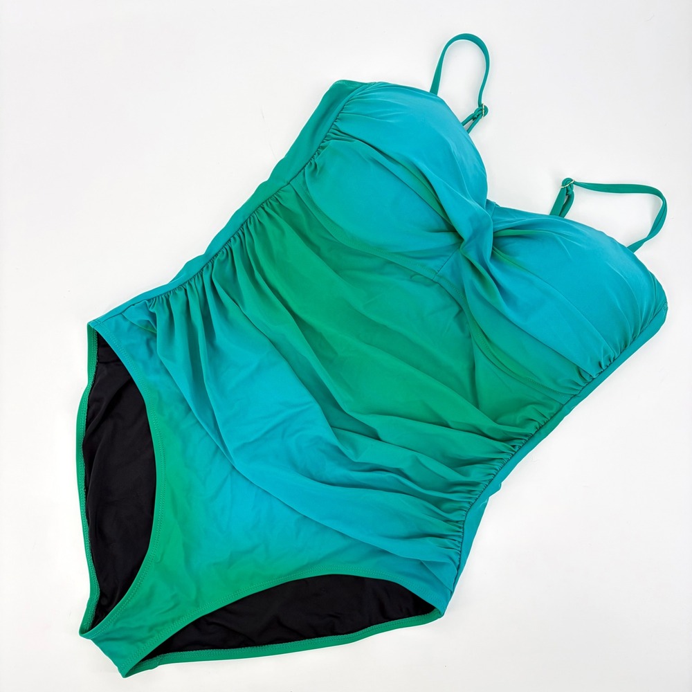 RELLECIGA One Piece Swimsuit Women XXL Teal Green Ombre Ruched‎ Mermaidcore